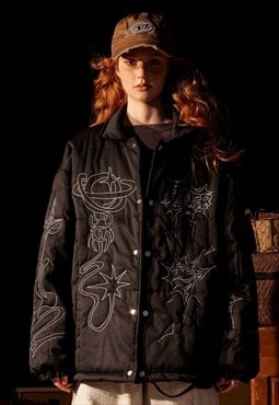 Quilted Gothic jacket embroidered bomber punk puffer black
