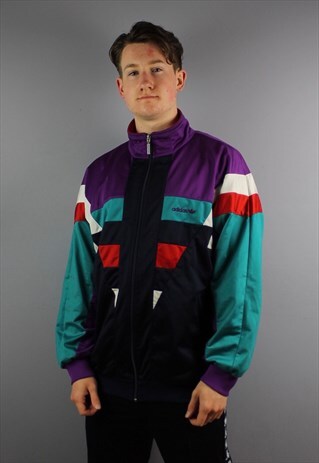 VINTAGE ADIDAS WINDBREAKER TRACK JACKET IN PURPLE WITH ZIP P
