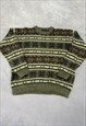 VINTAGE KNITTED JUMPER ABSTRACT PATTERNED GRANDAD SWEATER