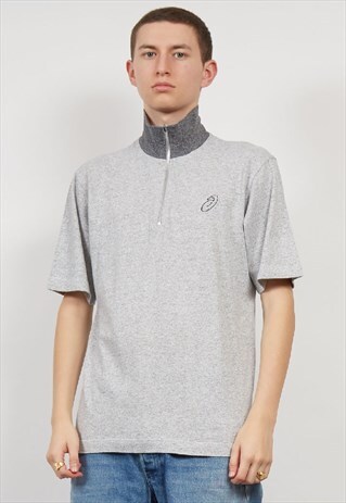 VINTAGE 90'S ASICS GREY QUARTER ZIP T-SHIRT