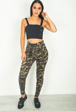 CAMO BELTED PAPERBAG SKINNY JEANS