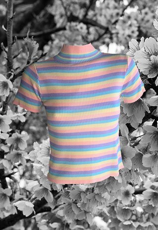 STRIPED BUTTON DOWN RIB TOP IN PASTEL