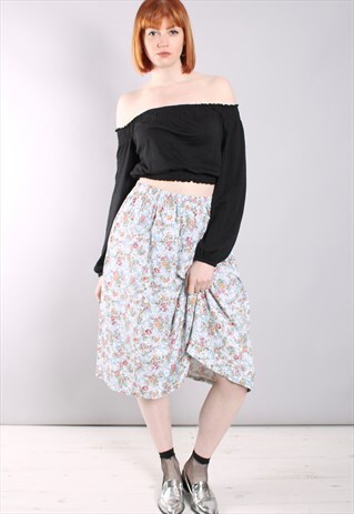 VINTAGE 80S FLORAL PATTERNED MIDI SKIRT