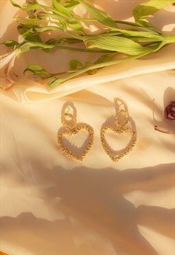 Textured Gold Heart Earrings