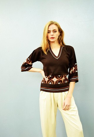 70'S RETRO MOD HIPPIE ABSTRACT PASTEL KNITTED TOP
