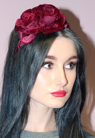 VINTAGE DARK RED GOTHIC FLOWER FESTIVAL HEADBAND