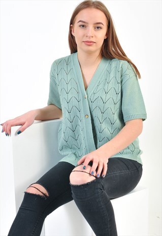 VINTAGE 80'S GREEN CARDIGAN, TOP
