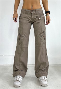 Vintage Y2k Cargo Trousers Pants Low Rise Wide Leg Army 90s