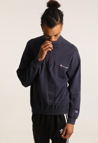 VINTAGE CHAMPION EMBROIDERED SPELL OUT 1/4 ZIP SWEATSHIRT