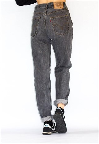 VINTAGE 90'S STRAIGHT LEG 501 WASHED GREY/BLACK MOM JEANS