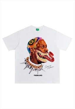 White Dennis Rodman Retro T shirt tee Y2k