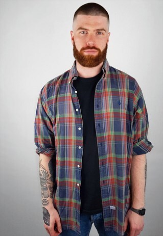 VINTAGE RALPH LAUREN SHIRT CHEQUERED TARTAN STRIPED CASUAL