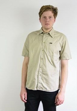 Vintage Men's L Western Shirt Beige Short Sleeved Summer Top