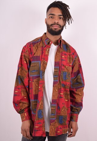 NAUTICA MENS VINTAGE SHIRT MEDIUM MULTI 90S