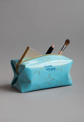 SQUARE MAKE-UP BAG IN AQUA WITH STAR PRINT