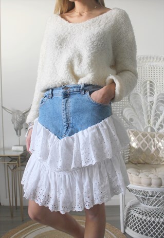 VINTAGE DENIM SKIRT BLUE COLOR SIZE S