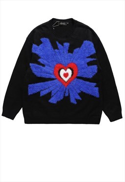 Heart sweater grunge knitted jumper sky patch top black