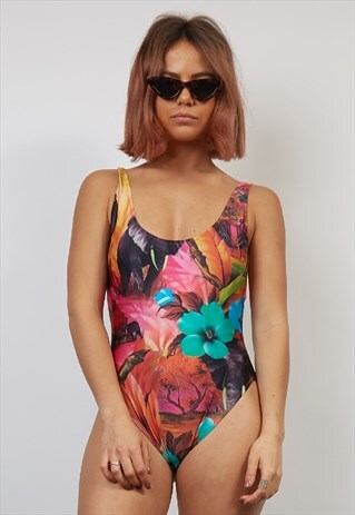 VINTAGE 80'S FLORAL ELEPHANT PRINT SWIMSUIT