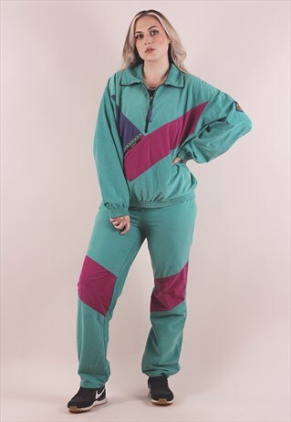 VINTAGE 80S GREEN VELOUR FULL TRACKSUIT /A11084