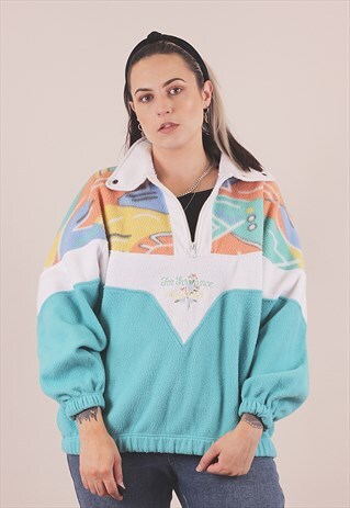 VINTAGE 90'S CRAZY PRINT PASTEL FLEECE JACKET /A14011