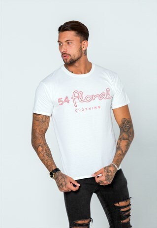 54 FLORAL LOGO OUTLINE T-SHIRT - WHITE