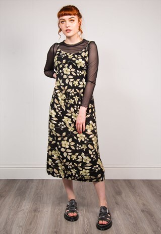 90'S VINTAGE FLORAL PATTERN FESTIVAL MIDI DRESS