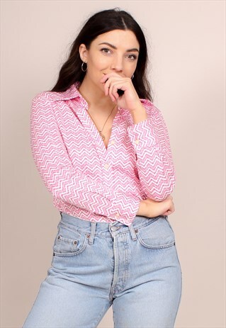 VINTAGE 70S PINK CHEVRON PRINT BLOUSE