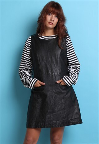 VINTAGE BLACK LEATHER MINI DRESS