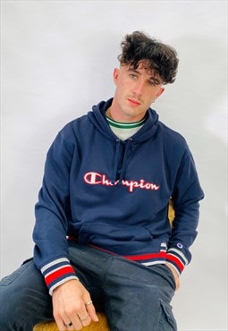 Vintage Size L Champion Hoodie In Navy