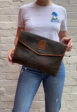 Paisley Print & Leather Envelope Clutch Bag