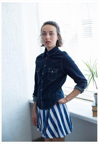 VINTAGE 90'S BLUE DENIM STRETCHY SHIRT