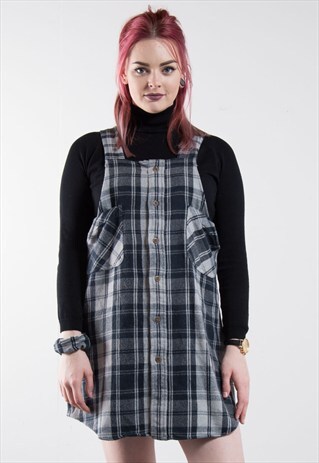 90'S CHECK PINAFORE FLANNEL DRESS
