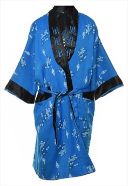 Blue Floral Print Dressing Gown - M