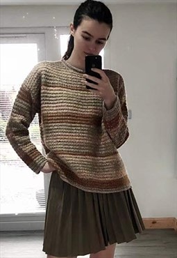 Oversized Knitted Jumper in Brown Stripe