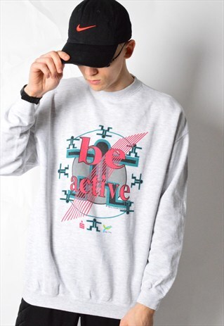 VINTAGE 90S GREY ABSTRACT GRAPHIC SWEATSHIRT