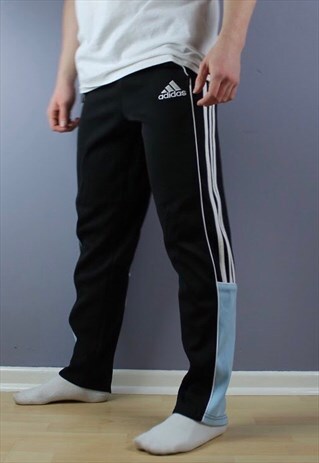 VINTAGE ADIDAS JOGGERS IN BLACK/WHITE/BLUE WITH EMBROIDERY