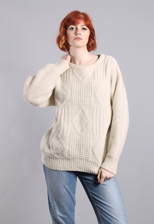 VINTAGE 80S TEXTURED KNIT OVERSIZE WOOL JUMPER