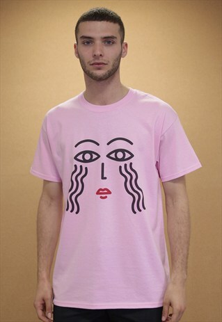 PINK SHORT SLEEVED T-SHIRT WITH ABSTRACT ATHENA PRINT 90S