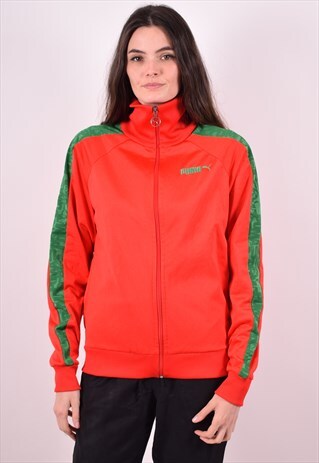 PUMA WOMENS VINTAGE TRACKSUIT TOP JACKET SMALL RED 90S