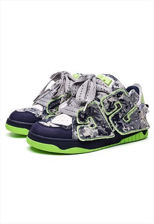CHUNKY SOLE TRAINERS RETRO PATCH SNEAKERS SKATE SHOES GREEN