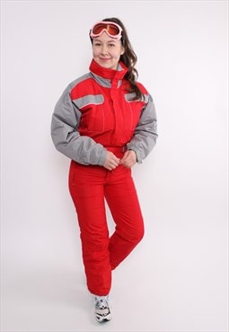 90s one piece ski suit, vintage red ski jumpsuit, women 