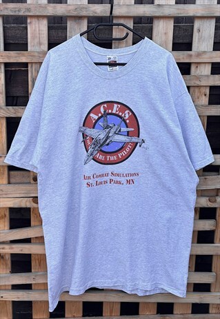 Vintage fruit of the loom 1996 Aces plane grey T-shirt XXL
