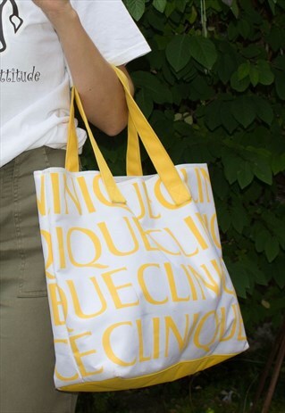 RETRO CLINIQUE SPELL OUT WHITE & YELLOW BEACH BAG