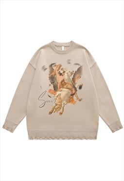 Saint sweater ripped jumper angel print knitted top in cream