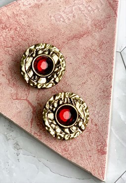 90s Round Gold Earrings Statement Vintage Jewellery 
