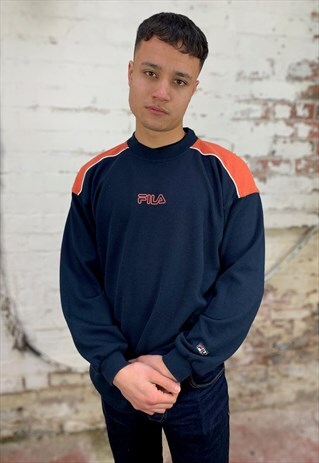 VINTAGE FILA 90'S SPELLOUT SWEATSHIRT - NAVY/ORANGE