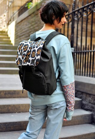 LEOPARD PANEL LAPTOP BACKPACK BLACK
