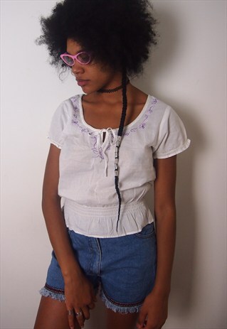 VINTAGE WHITE COTTON CROP TOP