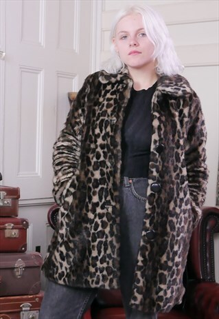 LEOPARD PRINT FAUX FUR COAT
