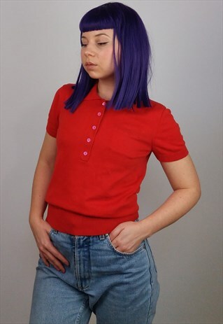 VINTAGE 90'S GANT KNIT SHORT SLEEVES POLO NECK TOP IN RED
